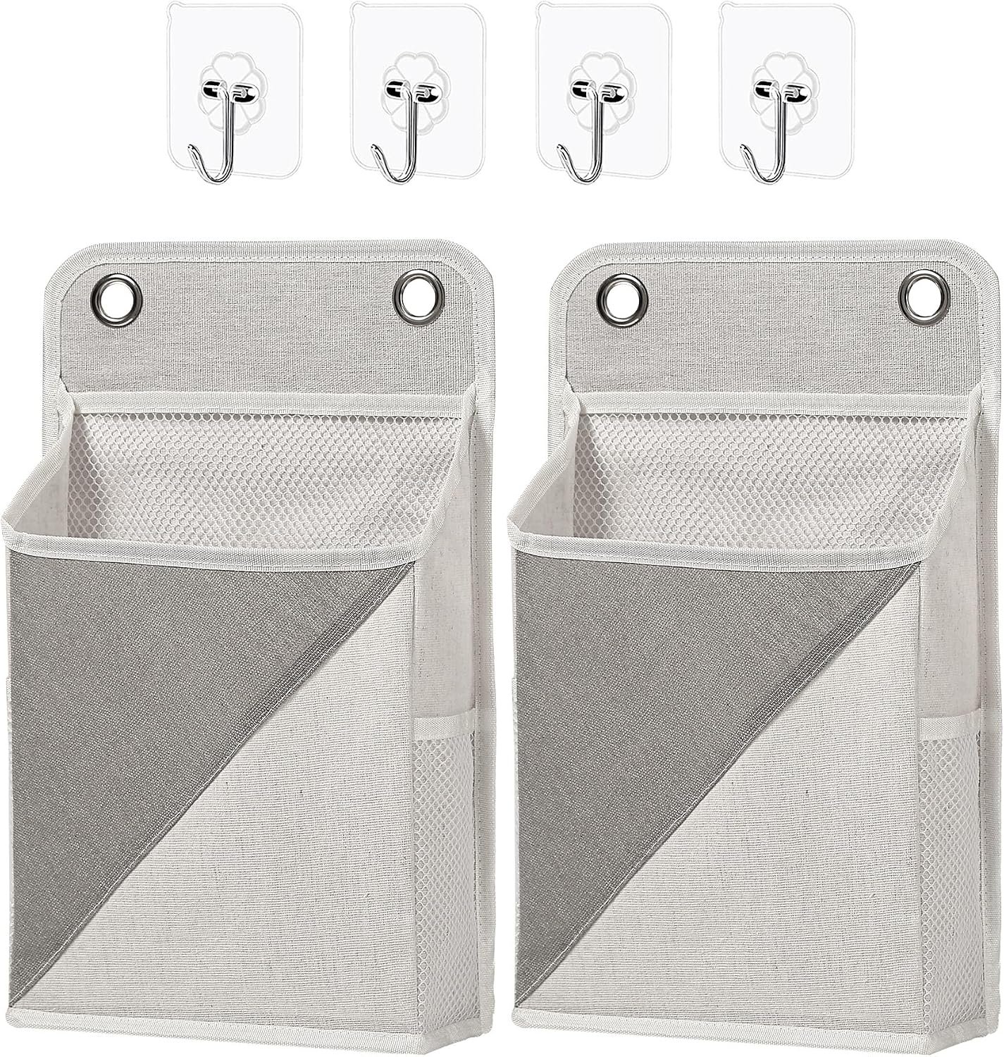 2-Pack Grey/White Wall Hanging Storage Bags with Pockets