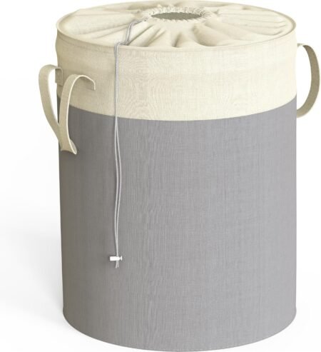 74L Round Collapsible Cotton Laundry Hamper Gray