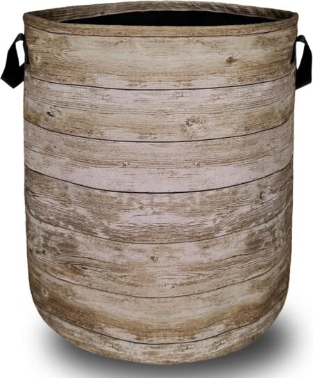 Wood Grain Foldable Laundry Basket with Handles 18.9x16.5